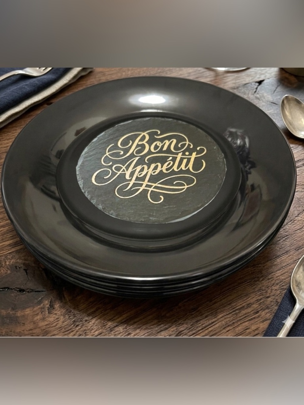 NORE’S NOVELTIES Handcrafted Decorative Saucers- Set of 3 Black & Gold 6.25” - Picture 3 of 5